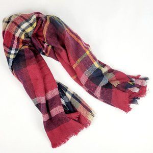 Red multi color plaid blanket scarf